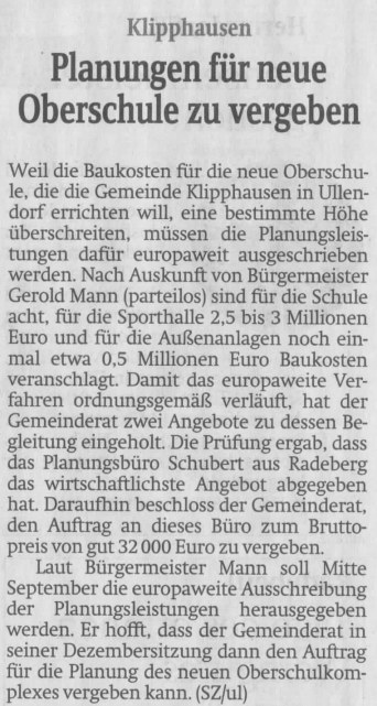 Erste Planungen für den Schulneubau werden ausgeschrieben